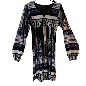 Reborn Geometric Black and Blue Midi Dress